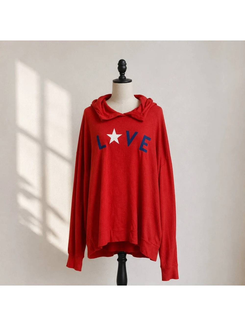 Sundry Red Love Star Oversized Hoodie Sweatshirt Size XL (4) Made in USA Nwot